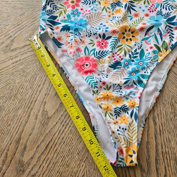 Cottagecore Floral One Shoulder Swimsuit Womens M Multicolor High Cut One Piece - Picture 6 of 10